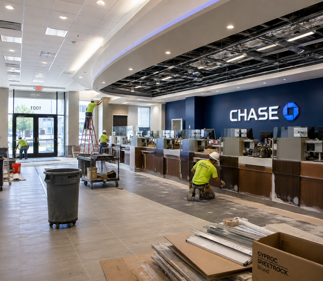 Newly renovated bank branch interior by Imagine Home Remodeling